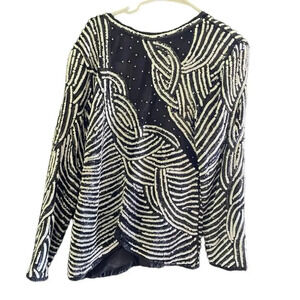 Eve’s Allure Women's Black & White Long Sleeve Sequined Top large